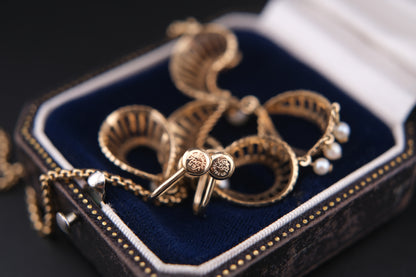 Vintage Vandell 12K Gold-Filled Necklace & Earrings Set with Faux Pearls
