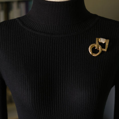 Vintage Yves Saint Laurent Geometric Circle & Square Brooch with Pave Crystals, Gold-Tone