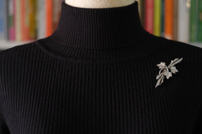 Marcel Boucher Maple Leaf Brooch – Silver-Tone Textured Leaves with Dimensional Branch Design