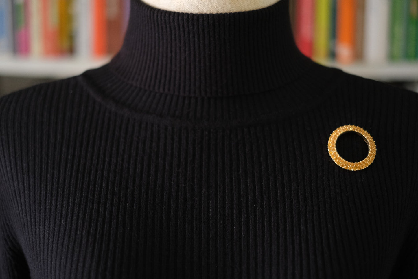 Vintage Boucher Amber Rhinestone Circle Brooch | Gold-Tone Wreath Pin