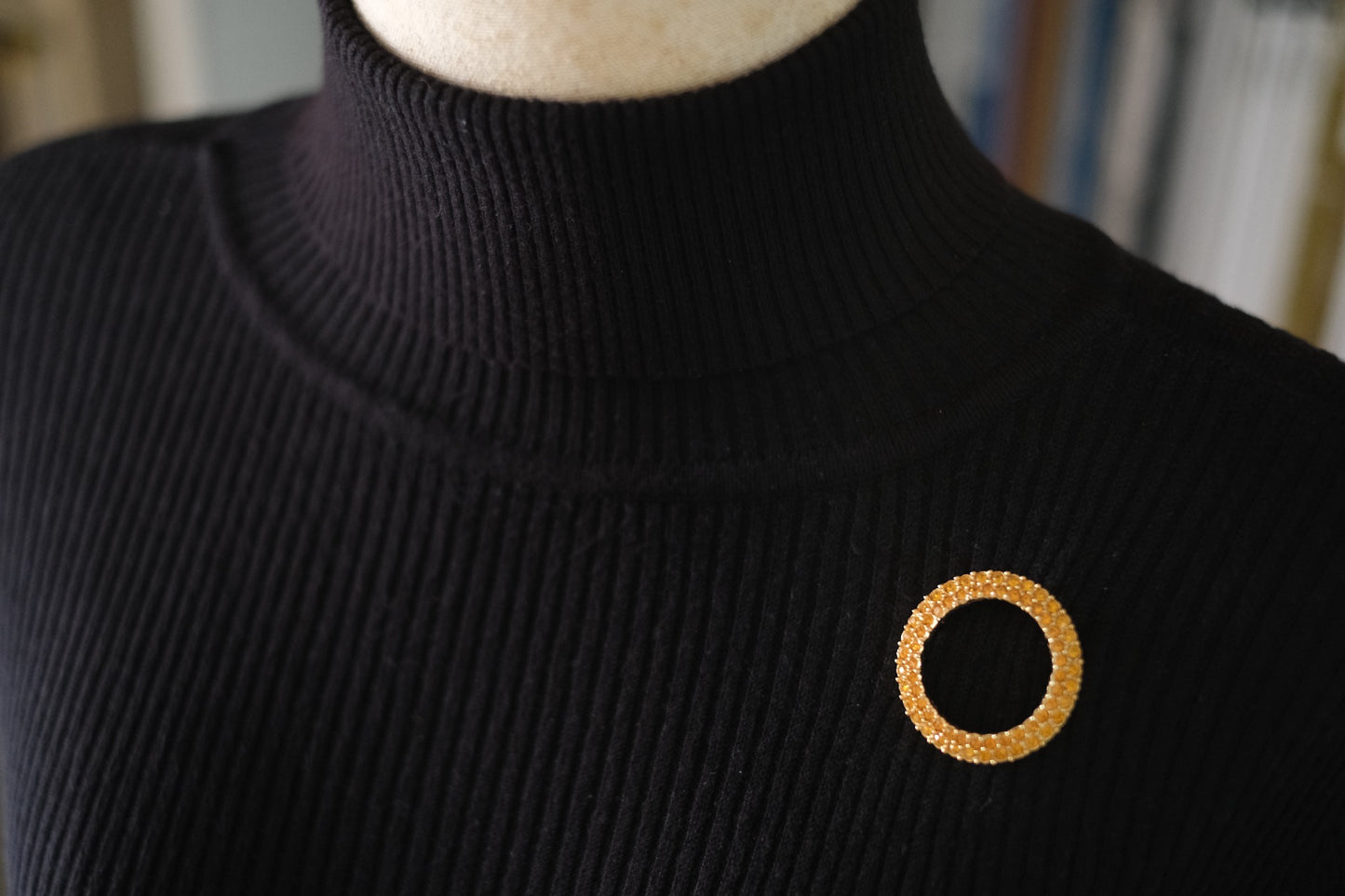 Vintage Boucher Amber Rhinestone Circle Brooch | Gold-Tone Wreath Pin