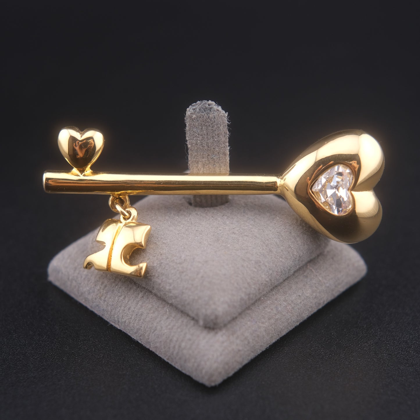 ❤️ Vintage Courrèges Heart Crystal Logo Charm Brooch Pin