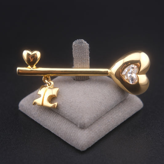 ❤️ Vintage Courrèges Heart Crystal Logo Charm Brooch Pin
