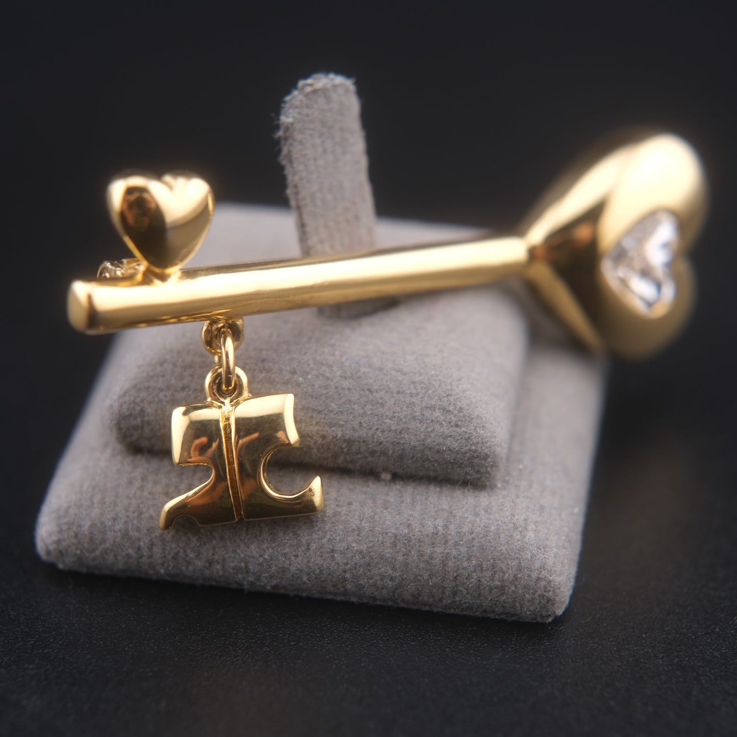❤️ Vintage Courrèges Heart Crystal Logo Charm Brooch Pin