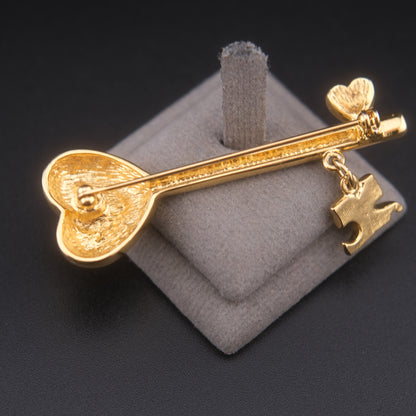 ❤️ Vintage Courrèges Heart Crystal Logo Charm Brooch Pin