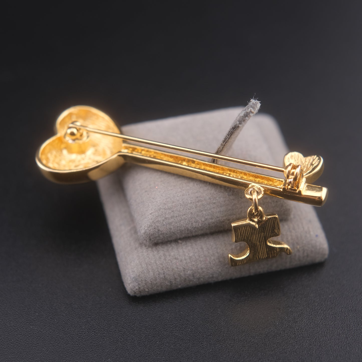 ❤️ Vintage Courrèges Heart Crystal Logo Charm Brooch Pin