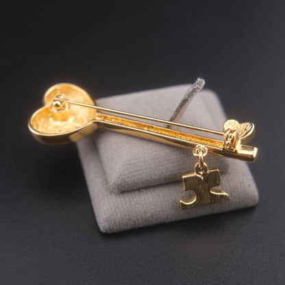 ❤️ Vintage Courrèges Heart Crystal Logo Charm Brooch Pin