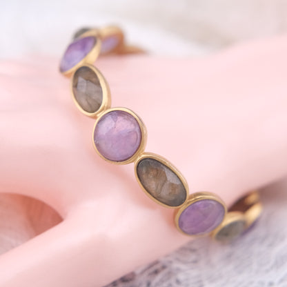Vintage Lucas Jack Amethyst & Labradorite Bracelet – Gold-Tone Setting