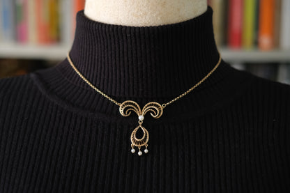 Vintage Vandell 12K Gold-Filled Necklace & Earrings Set with Faux Pearls