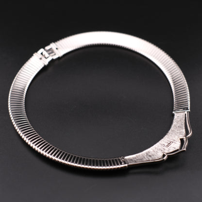 ❤️ Vintage Monet Silver-Tone Collar Necklace with Cream & Black Enamel Centerpiece