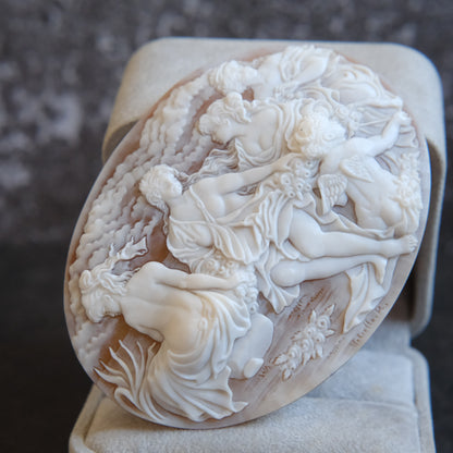 ❤️ Large Vintage Hand Carved Shell Cameo – Signed Artist – Mythological Scene with Cherubs – 3" Collector Cameo