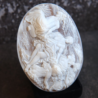 ❤️ Large Vintage Hand Carved Shell Cameo – Signed Artist – Mythological Scene with Cherubs – 3" Collector Cameo