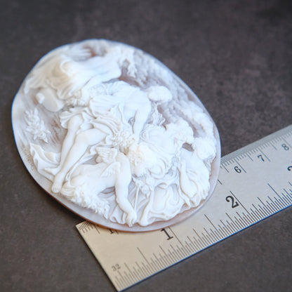 ❤️ Large Vintage Hand Carved Shell Cameo – Signed Artist – Mythological Scene with Cherubs – 3" Collector Cameo