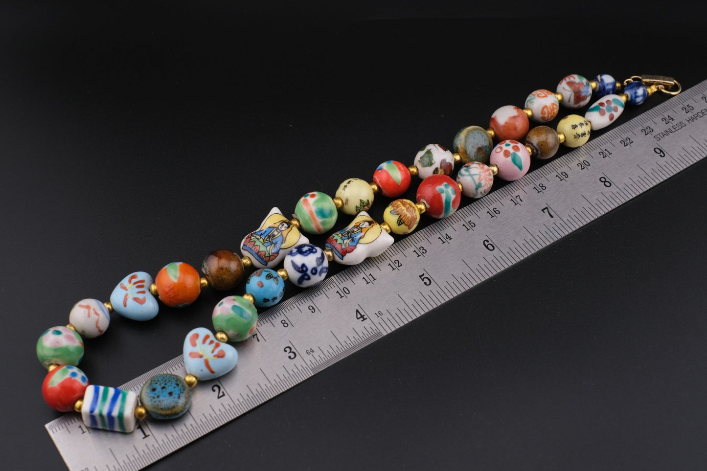 ❤️ Vintage Porcelain Bead Necklace Floral Design Blue White