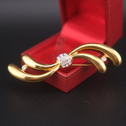 Vintage Attwood & Sawyer Gold-Tone Ribbon Bow Brooch with Crystal Accents