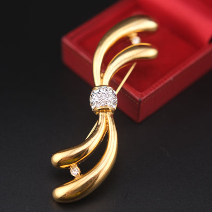 Vintage Attwood & Sawyer Gold-Tone Ribbon Bow Brooch with Crystal Accents
