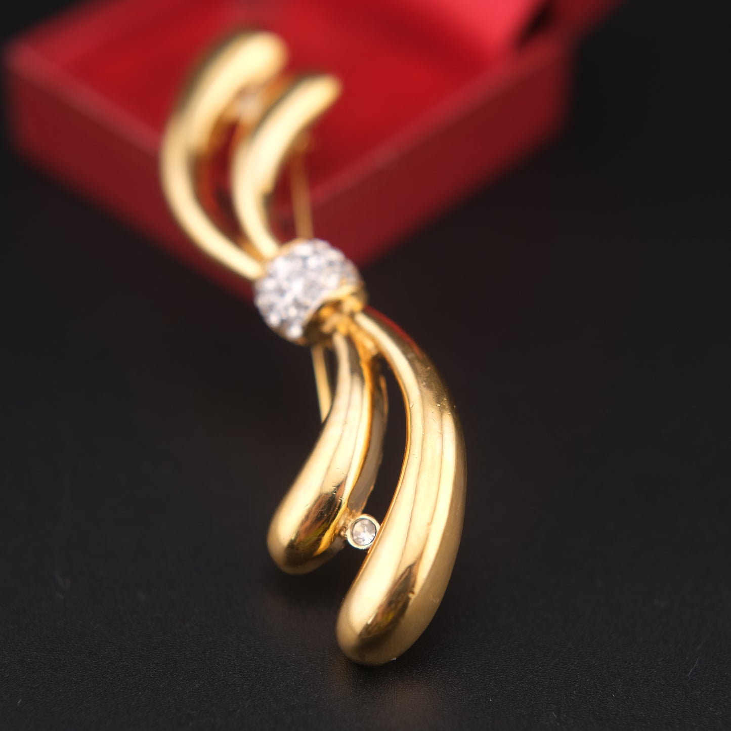 Vintage Attwood & Sawyer Gold-Tone Ribbon Bow Brooch with Crystal Accents