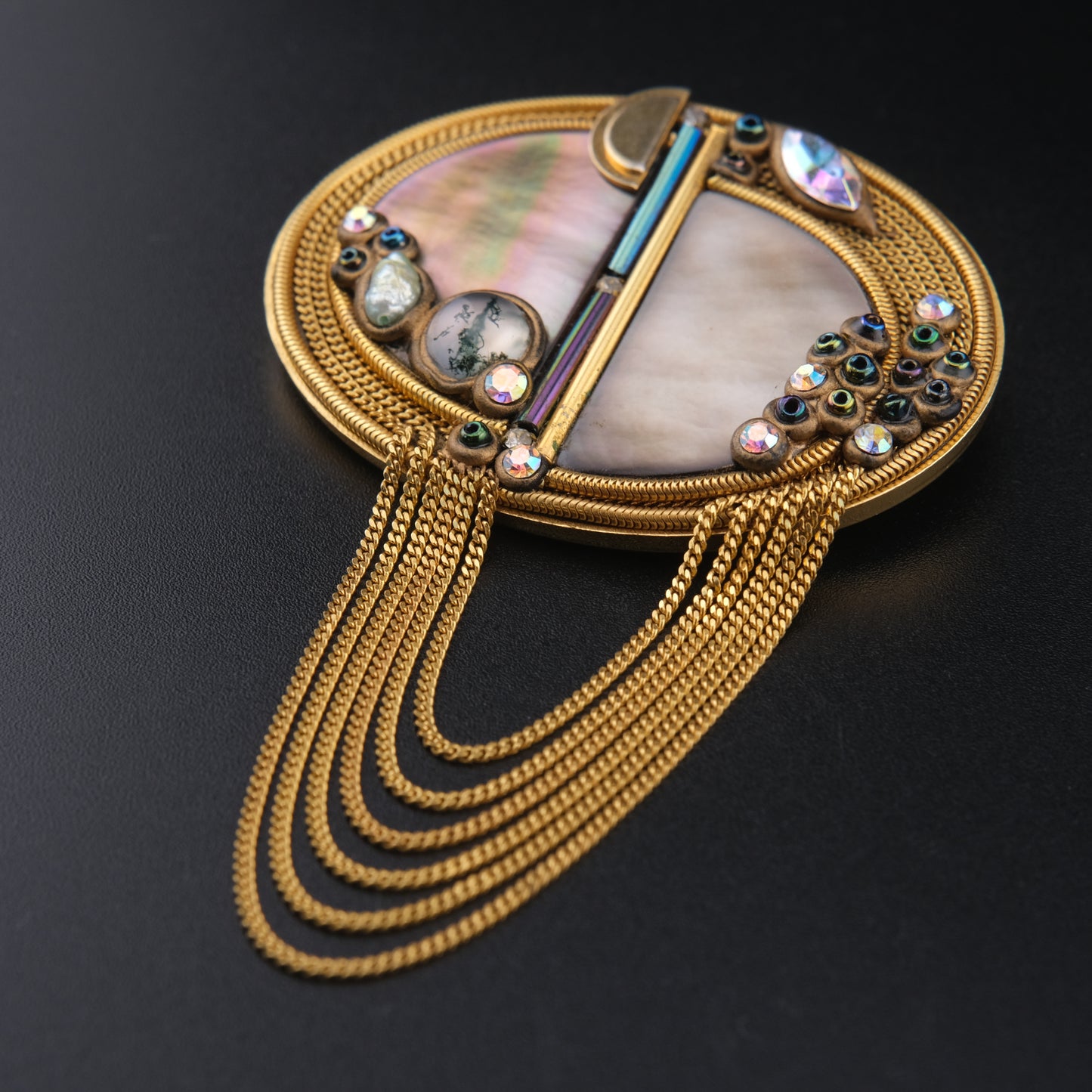 ❤️ Vintage Marena Handmade Germany Mother of Pearl Tassel Brooch