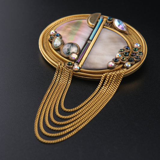 ❤️ Vintage Marena Handmade Germany Mother of Pearl Tassel Brooch