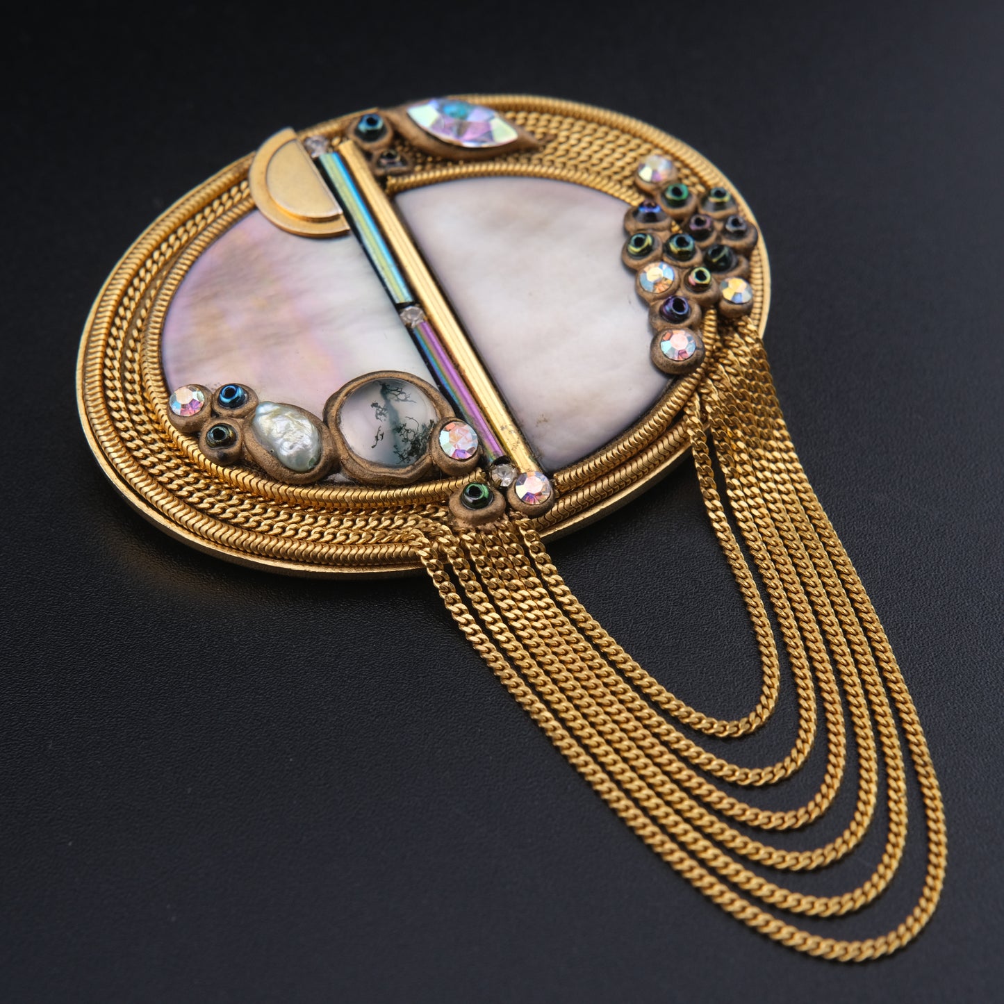 ❤️ Vintage Marena Handmade Germany Mother of Pearl Tassel Brooch
