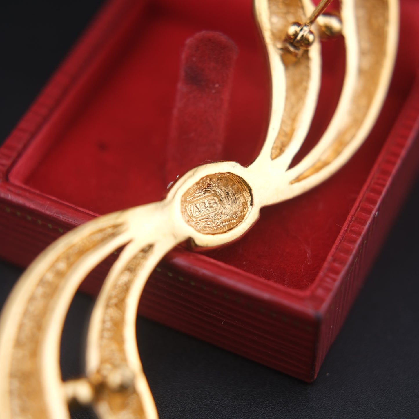 Vintage Attwood & Sawyer Gold-Tone Ribbon Bow Brooch with Crystal Accents