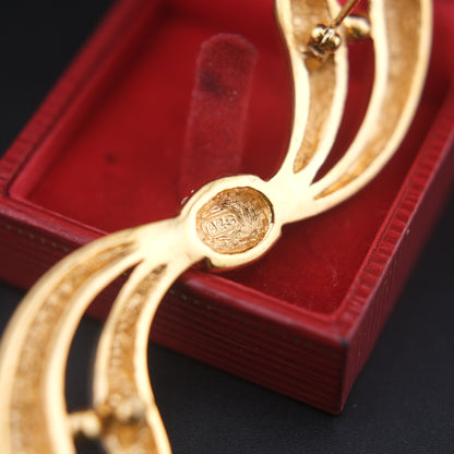 Vintage Attwood & Sawyer Gold-Tone Ribbon Bow Brooch with Crystal Accents