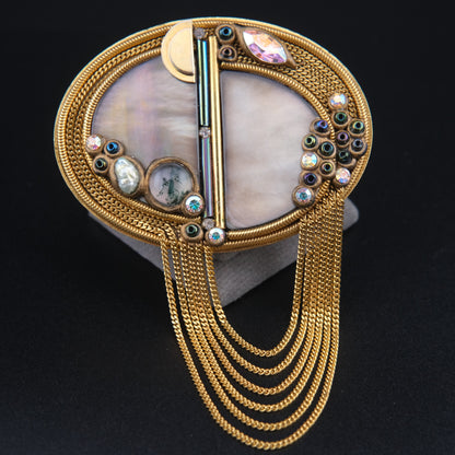 ❤️ Vintage Marena Handmade Germany Mother of Pearl Tassel Brooch