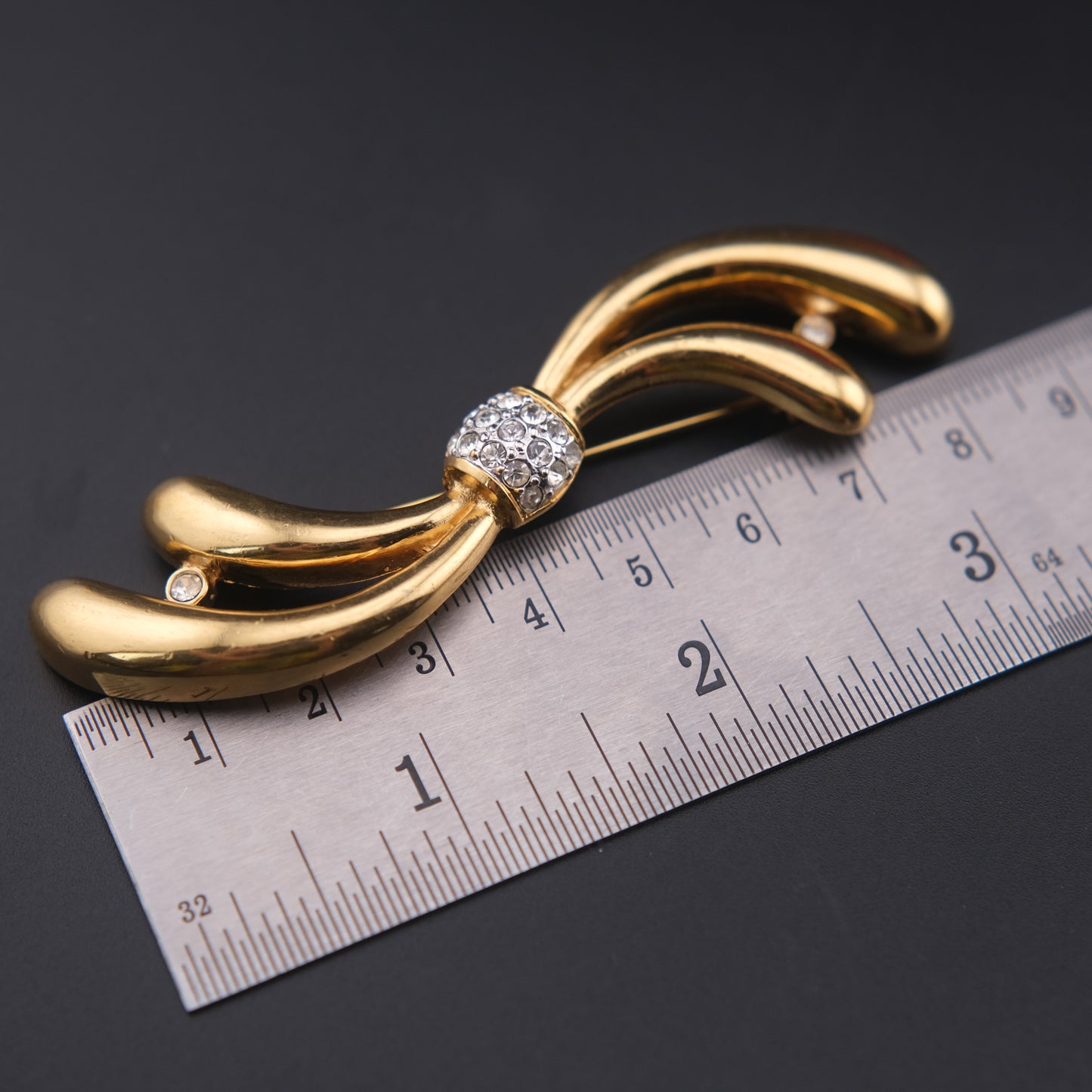 Vintage Attwood & Sawyer Gold-Tone Ribbon Bow Brooch with Crystal Accents