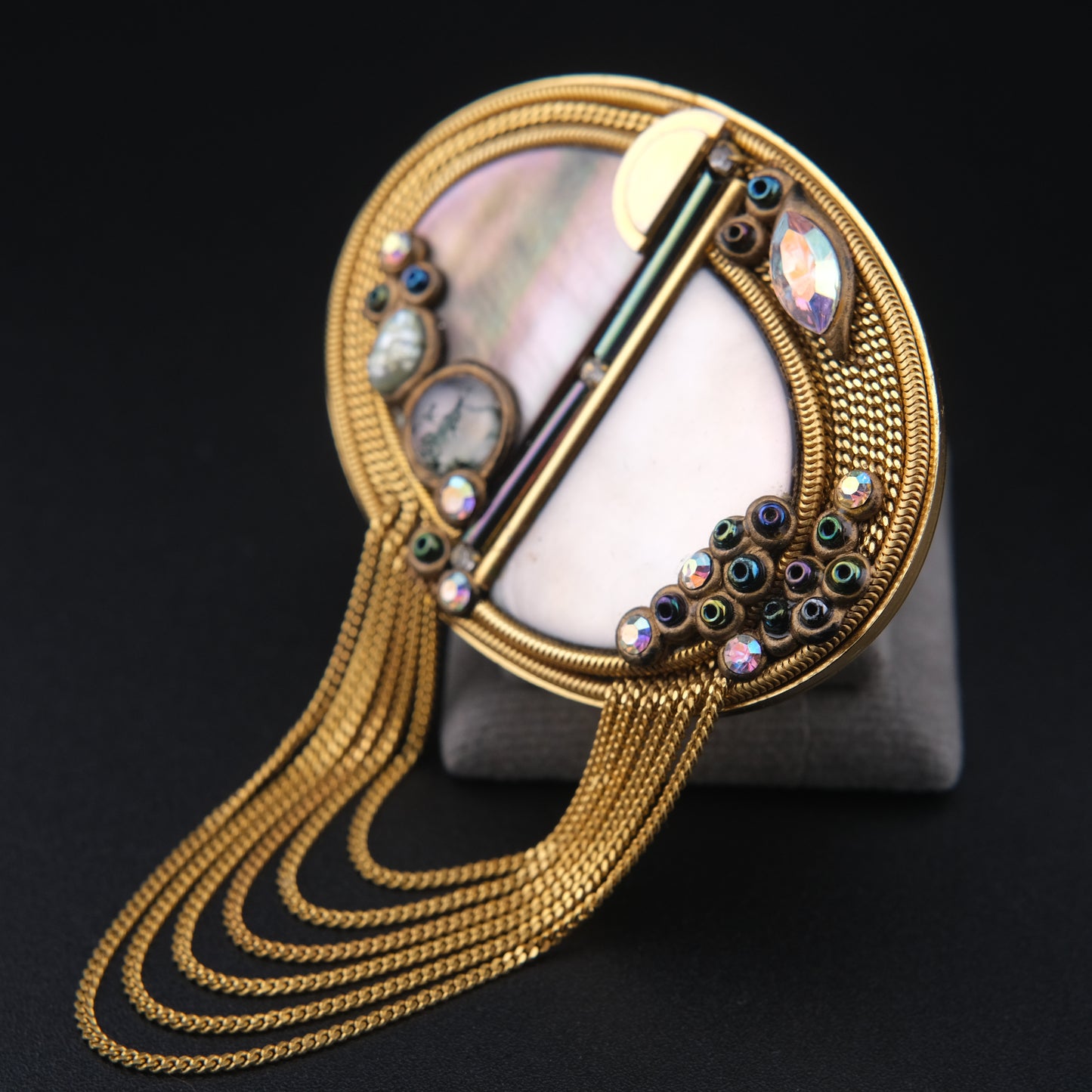 ❤️ Vintage Marena Handmade Germany Mother of Pearl Tassel Brooch