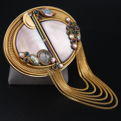 ❤️ Vintage Marena Handmade Germany Mother of Pearl Tassel Brooch