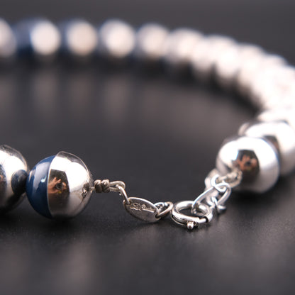 ❤️ Vintage Lui Chantant Blue Bead Necklace Silver Tone Half-Capped Beads 16”