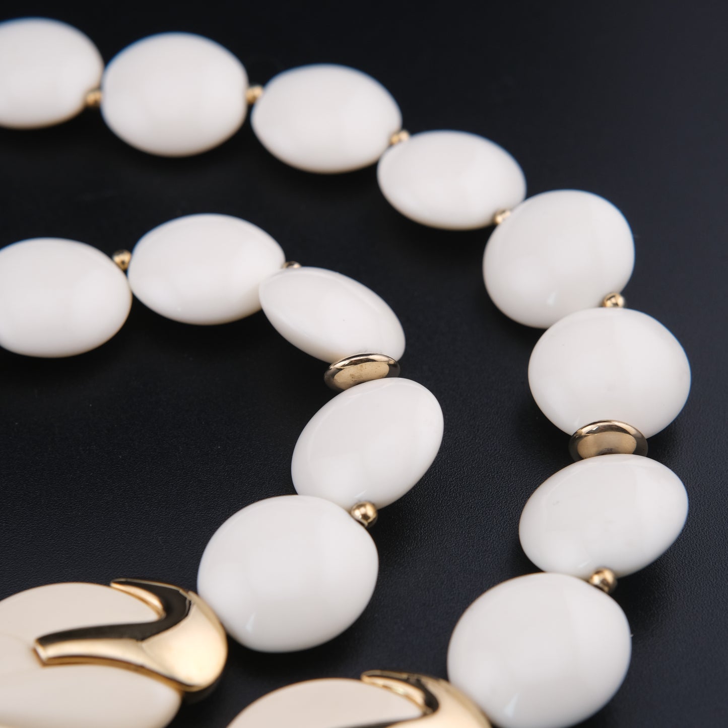 Vintage Trifari White Lucite Station Necklace with Sculptural Gold-Tone Accents