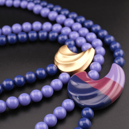 ❤️ Kunio Matsumoto for Trifari Double Strand Necklace Blue Resin Statement 1980s