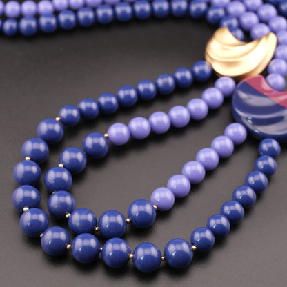 ❤️ Kunio Matsumoto for Trifari Double Strand Necklace Blue Resin Statement 1980s