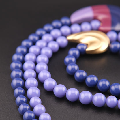 ❤️ Kunio Matsumoto for Trifari Double Strand Necklace Blue Resin Statement 1980s