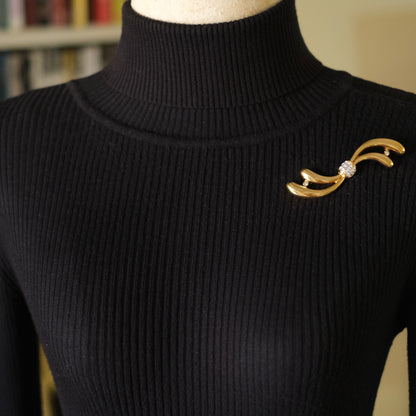 Vintage Attwood & Sawyer Gold-Tone Ribbon Bow Brooch with Crystal Accents