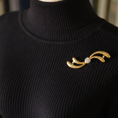 Vintage Attwood & Sawyer Gold-Tone Ribbon Bow Brooch with Crystal Accents