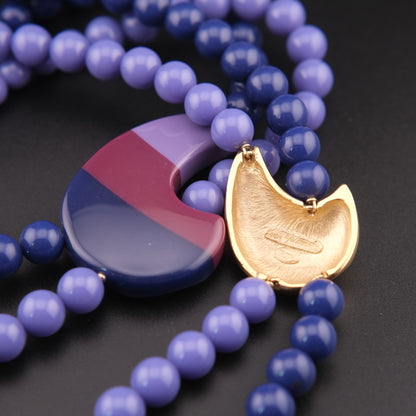 ❤️ Kunio Matsumoto for Trifari Double Strand Necklace Blue Resin Statement 1980s