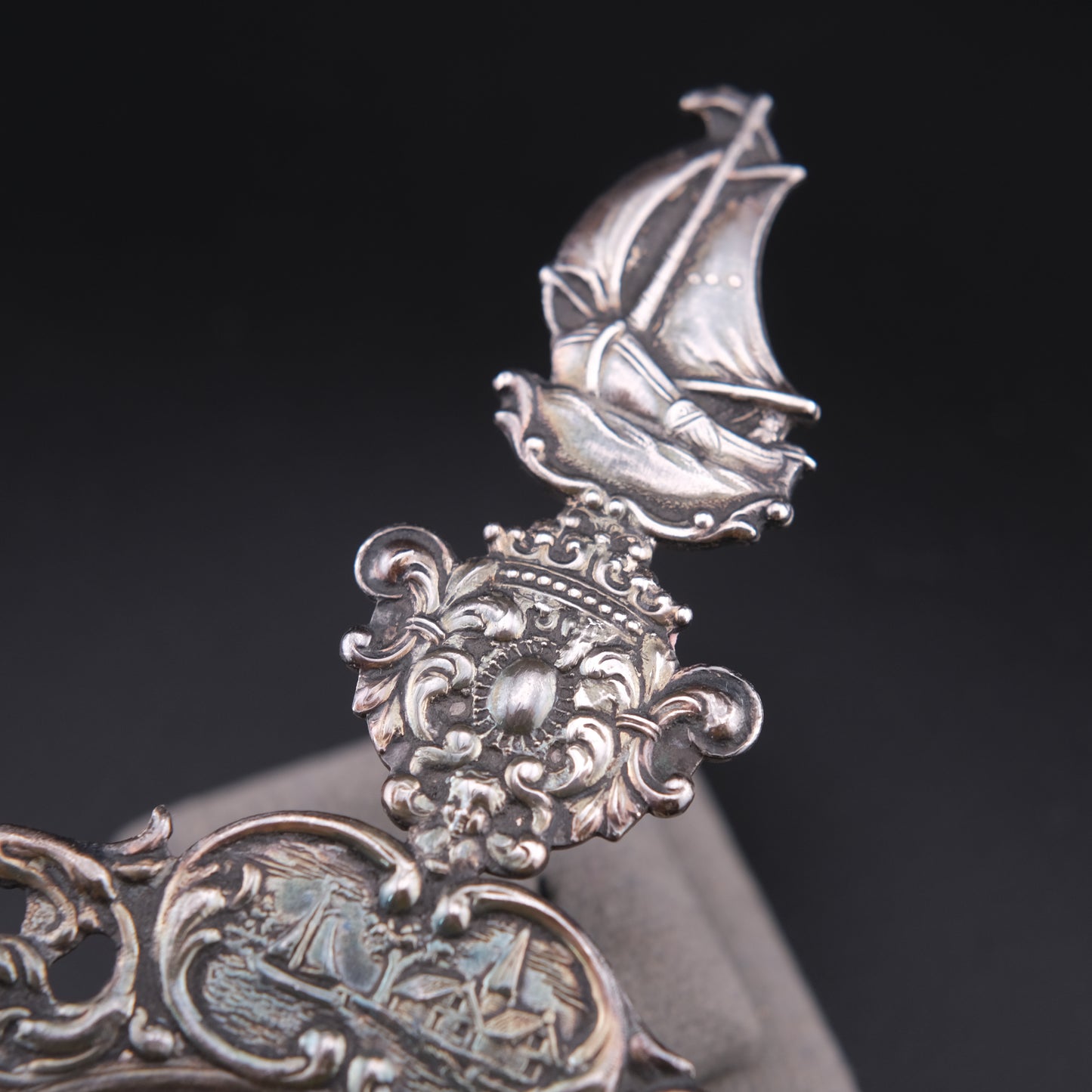 Vintage Dutch Rococo Silver-Plated Tea Strainer with Ship Motif Handle