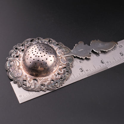 Vintage Dutch Rococo Silver-Plated Tea Strainer with Ship Motif Handle
