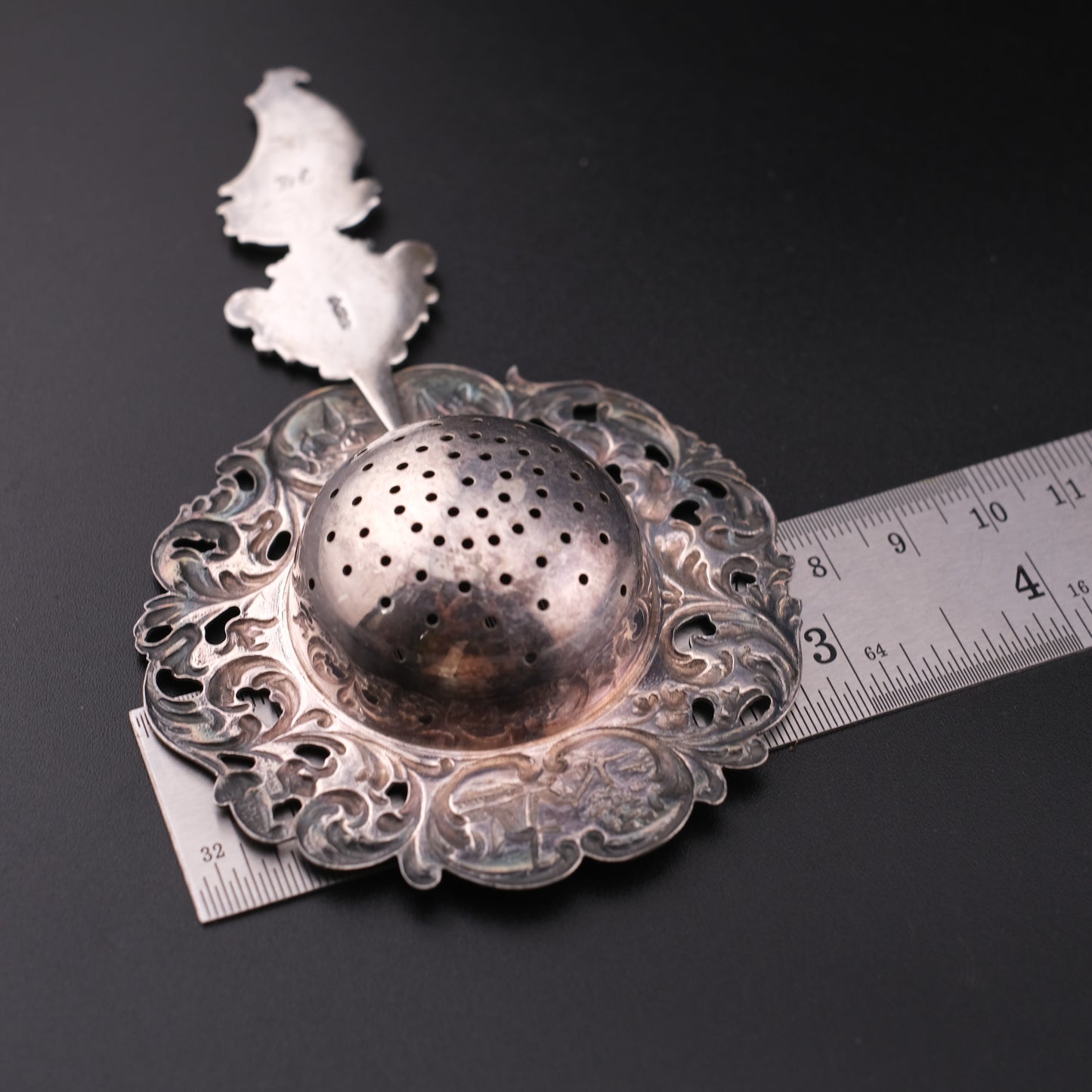 Vintage Dutch Rococo Silver-Plated Tea Strainer with Ship Motif Handle
