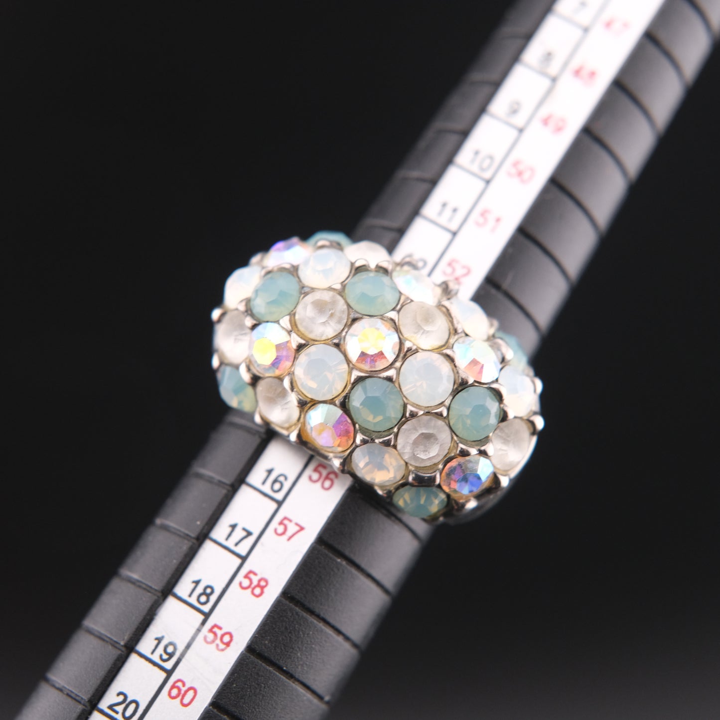 ❤️ Vintage Agatha Paris Crystal Pavé Dome Ring Blue White Rhinestones Size 7 Statement Cocktail Ring