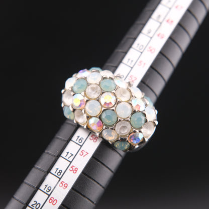 ❤️ Vintage Agatha Paris Crystal Pavé Dome Ring Blue White Rhinestones Size 7 Statement Cocktail Ring
