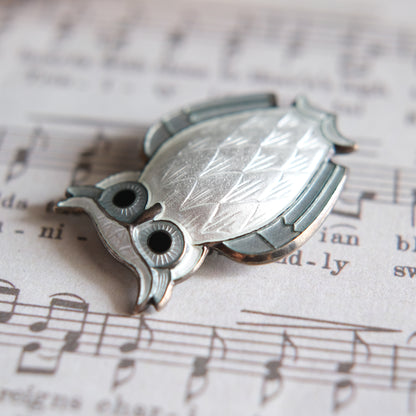 Vintage David-Andersen Norway Sterling Silver White Guilloché Enamel Owl Brooch