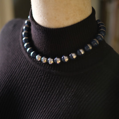 ❤️ Vintage Lui Chantant Blue Bead Necklace Silver Tone Half-Capped Beads 16”