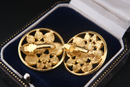 Rare 1967 Crown Trifari Clip-On Earrings – Black & Ivory Enamel Circles in Gold-Tone, Confetti Collection