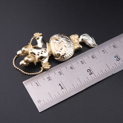 Vintage AJC Girl Skipping Rope Brooch – Gold Tone Moving Chain Figural Pin