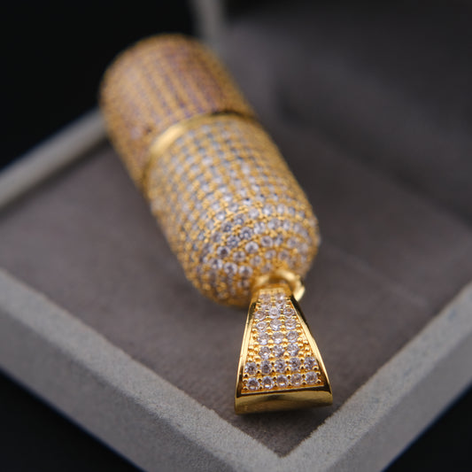 ❤️ Vintage Gold Tone Pavé Crystal Capsule Pendant Secret Pill Holder Purple Stones
