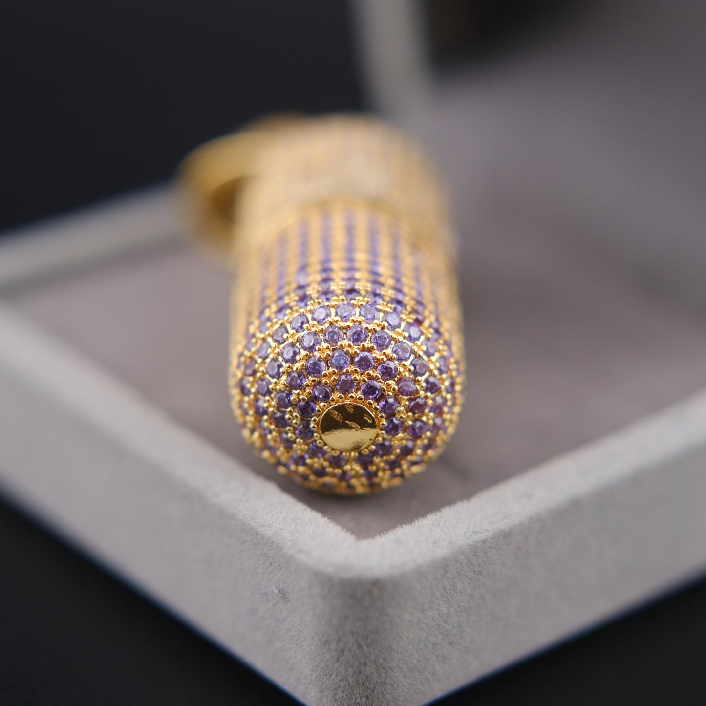 ❤️ Vintage Gold Tone Pavé Crystal Capsule Pendant Secret Pill Holder Purple Stones