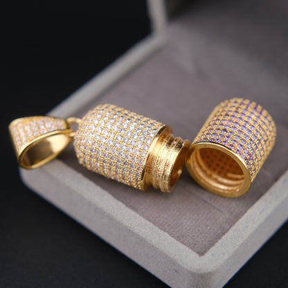 ❤️ Vintage Gold Tone Pavé Crystal Capsule Pendant Secret Pill Holder Purple Stones